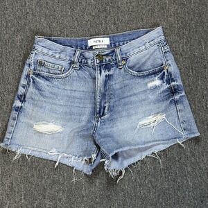 Pistola Women's Size 26 Blue Denim Distressed 10" Rise Cutoff Shorts